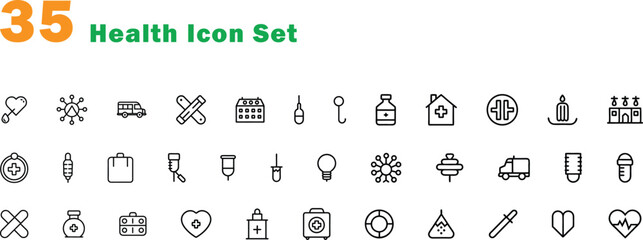 35 Health Icon Set &ndash; Medical Outline Icons, Vector icon set