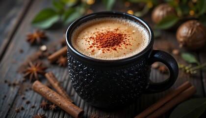 Warm Spiced Coffee Mug with Cinnamon Sticks and Star Anise