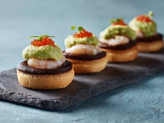 National Chocolate Eclair Day Gourmet Seafood Bites with Avocado and Roe on Slate - Luxury Holiday Catering for Valentines Day and Winter Gala Events