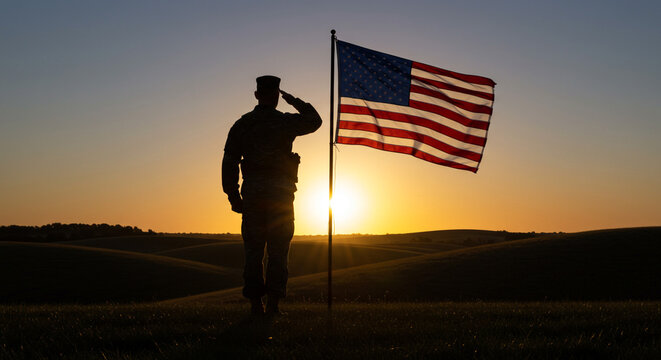 “Happy Independence Day Text on American Flag Background – Patriotic 4th of July Celebration Design” “Army Soldier Silhouette with American Flag – Military Honor and Patriotism Concept