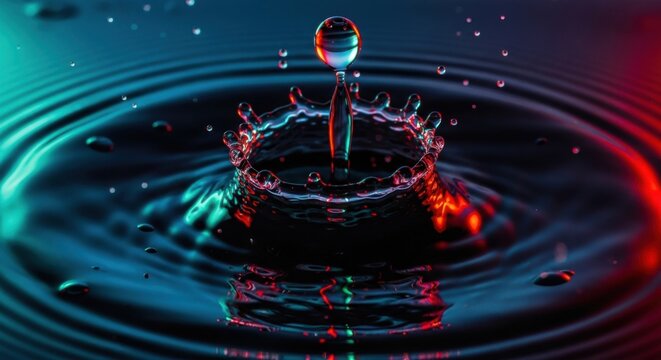 Capturing The Moment Of Impact A Dramatic Splash Of Water Illuminated By Vibrant Red And Blue Light Creating Ripples Of Intrigue - Powered by Adobe