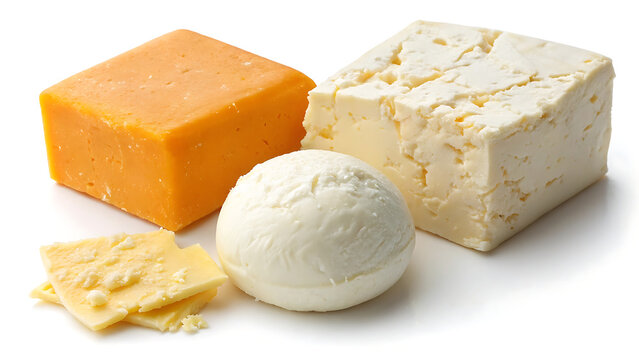 Cheese types gourmet food cheddar feta mozzarella dairy product variety delicious culinary still life - Powered by Adobe