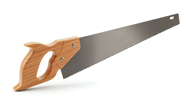 Hand saw with wooden handle isolated on white background - Powered by Adobe