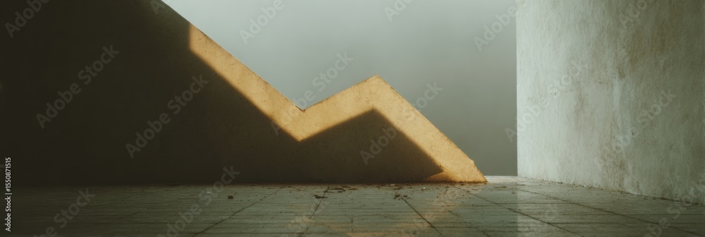 Poster Concrete Arrow Decline Visualizing Economic Downturn with Sharp Geometric Lines on Tiled Surface for Modern Business and Crisis Communication