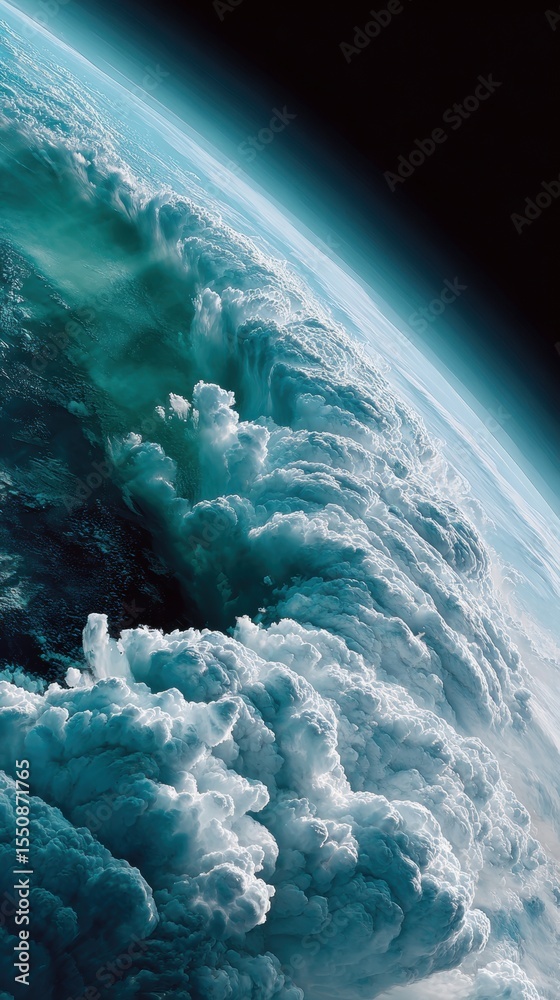 Poster High-Resolution Celestial Map of Earth from Space Highlighting Atmospheric Textures and Curvature for Environmental Awareness and Global Unity Campaigns