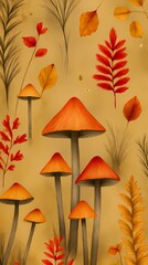 Whimsical Fungi Seamless, Magical toadstools seamless pattern, fantasy mushrooms pattern, magical toadstools repeat background