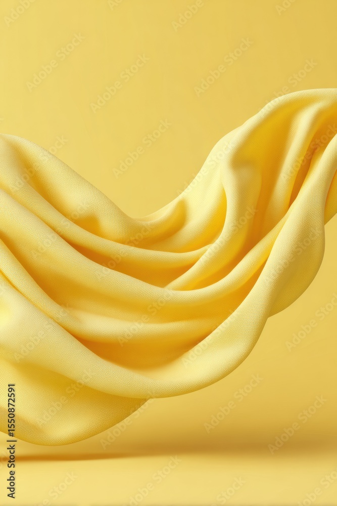 Poster Draped Yellow Textile Fabric with Soft Flowing Texture on Monochromatic Background for Vibrant Modern Design and Premium Branding Content