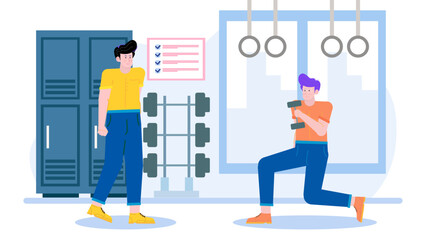 Two men in gym lifting weights. Suitable for fitness blogs, gym promotional material, social media posts, or health brochures.