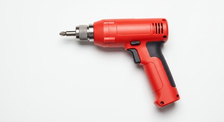 Red cordless electric drill on white background