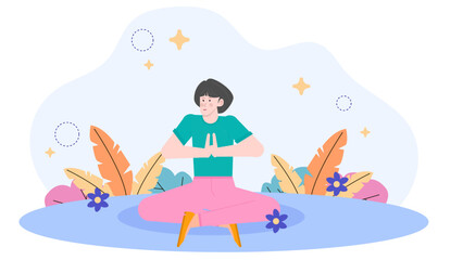 Woman meditating peacefully outdoors; suitable for wellness blogs, mindfulness websites, yoga studios, meditation apps, and mental health resources.