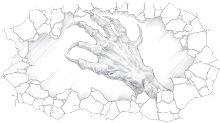 Creepy hand emerging from cracked surface