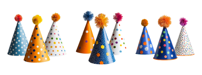 Colorful Party Hats with Polka Dots for Festive Celebrations and Events