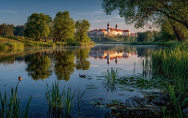 Fototapeta premium Peaceful river reflecting castle
