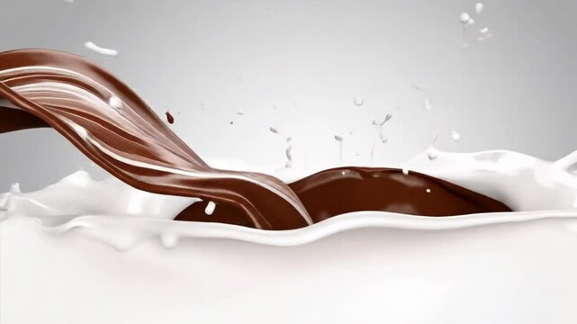 Milk and chocolate splash. Melted brown choco and milky waves with drops
