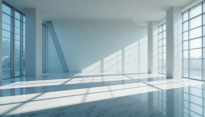 Bright Empty Office Space With Large Windows And Sunlight