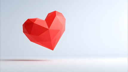 Red polygonal heart floating in space, symbolizing modern love and geometry