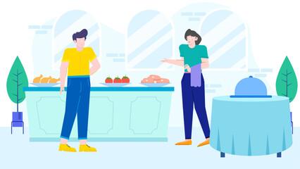 Buffet with two people nearby, suitable for food and dining concepts, restaurant promotions, lifestyle blogs, and social gatherings.