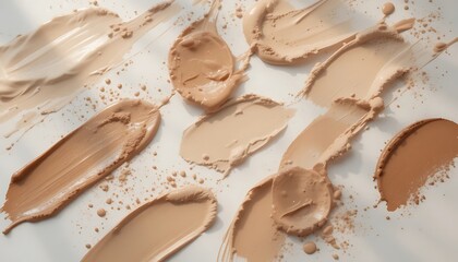 Various Swatches of Foundation Makeup Demonstrating Diverse Skin Tones and Textures