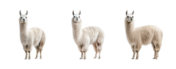 Three Llamas Standing in a Row Against a Transparent Background