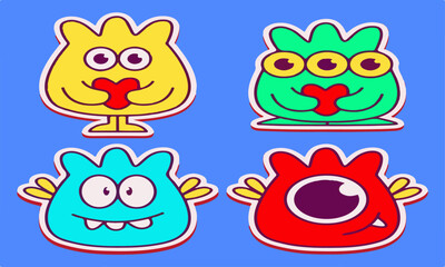 Cute Cartoon Monster Characters Holding Hearts