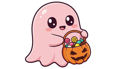 Fototapeta premium Ghost carrying a pumpkin basket 