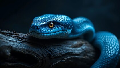 Serpentine Elegance A Blue Viper Surveys Its Dark Domain