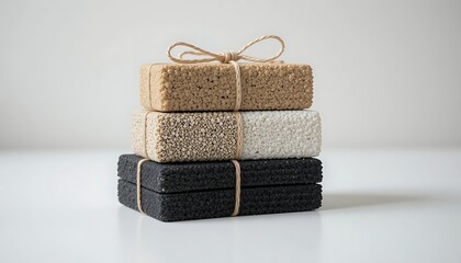 Three Natural Skincare Bars Stacked Neatly With Twine For A Clean Look
