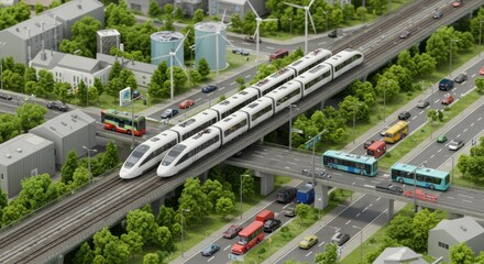High-Speed Rail System Integrated into Modern Cityscape: A Sustainable Transportation Model