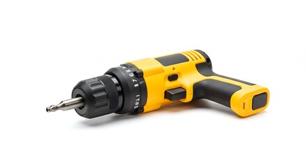Yellow and black power drill on white background