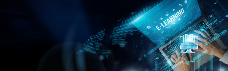 Businessmen use laptops and e-learning to access online courses, improve skills, stay updated with industry trends, and enhance productivity anytime, anywhere efficiently and conveniently.