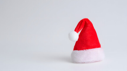 Vibrant red Santa hat with white pompom, isolated on white background, festive Christmas spirit