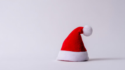 Vibrant red Santa hat with white pompom, isolated on white background, festive Christmas spirit