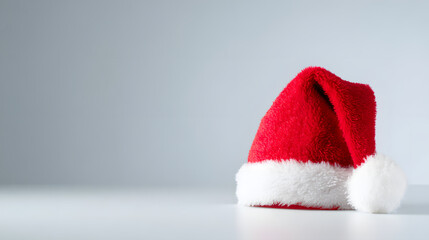 Vibrant red Santa hat with white pompom, isolated on white background, festive Christmas spirit