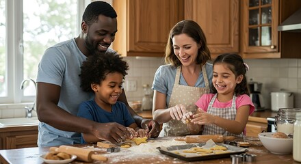 Happy Parents and Children Enjoying a Fun Baking Activity