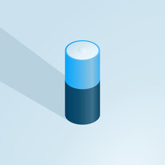 Illustration vector graphic of isometric battery isolated on blue background.