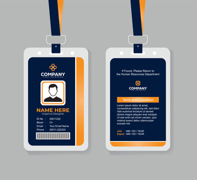 Gradient Orange and Navy Blue ID Card Design Template for Corporate Employees and Office
