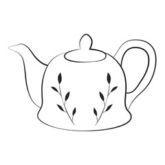 Minimalist Line Drawing of Teapot with Leaf Design
