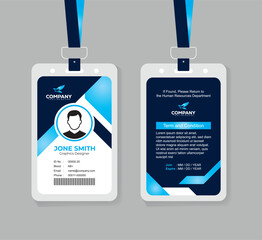Gradient Light Blue and Navy Modern ID Card Template for Tech Office Staff and Corporate Employees