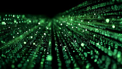 Flowing green binary code in a digital matrix, streams of data and numbers moving in a technology background. - Powered by Adobe