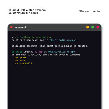 A colorful command vector terminal illustration Website Design Template with Menu and UI Elements
