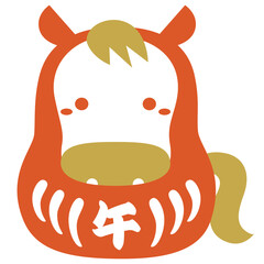 2026年午年の干支だるまイラスト/午・朱色