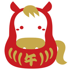 2026年午年の干支だるまイラスト/午・赤