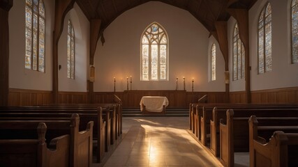 Fototapeta premium Dawn Light in Empty Synagogue for Yom Kippur
