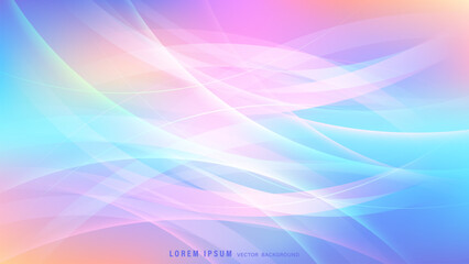 Pastel-colored geometric abstract background featuring layered translucent waves and soft, flowing curves