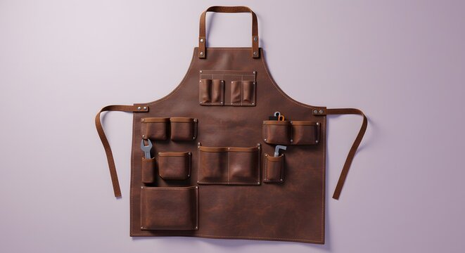 Brown Leather Work Apron with Tools