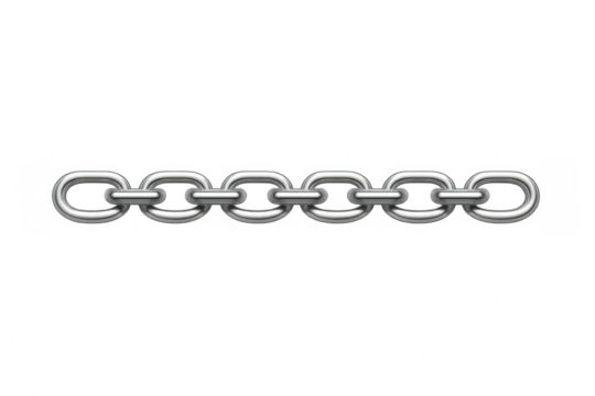 Metallic chain links interlocking, representing industrial strength, security, and reliability against transparent backdrop