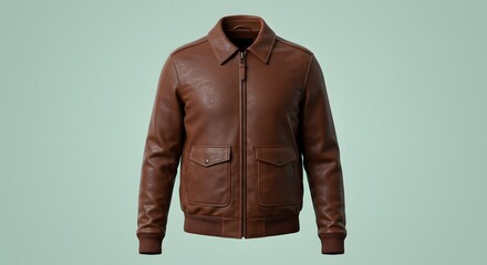 Classic Brown Leather Bomber Jacket