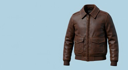 Classic Brown Leather Bomber Jacket