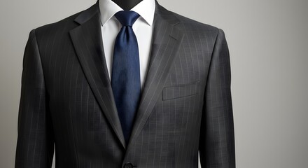 Classic Pinstripe Suit with Blue Tie