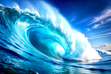 3D Render of Blue Ocean Wave Under Bright Sunlight. Serene Seascape Scene, Generative AI